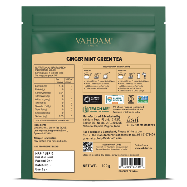 Ginger Mint Green Tea, 50 Count