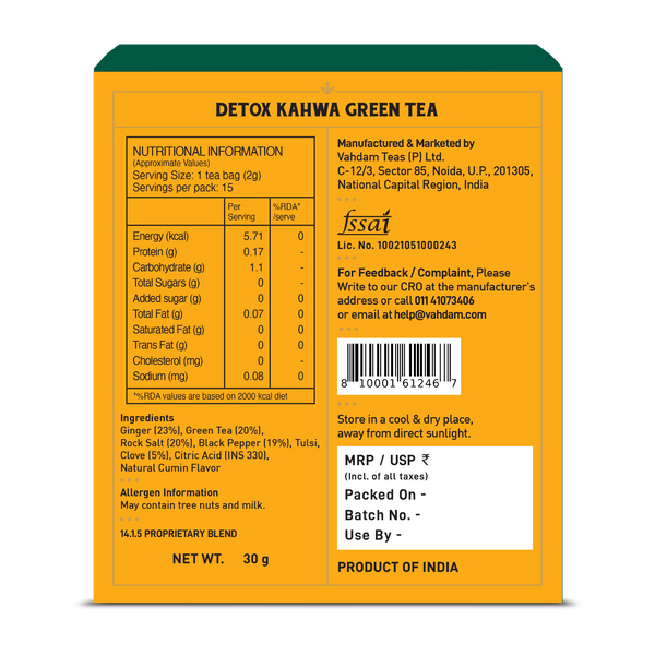 Detox Kahwa Green Tea, 15 Count